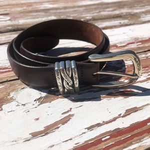 VTG 90's Brighton brown leather belt with engraved silver-tone buckle